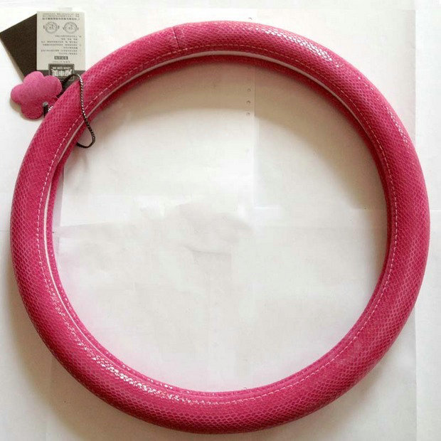 Fashion Women Genuine Leather Snake Skin Car Steering Wheel Covers 15 inch 38CM - Rose