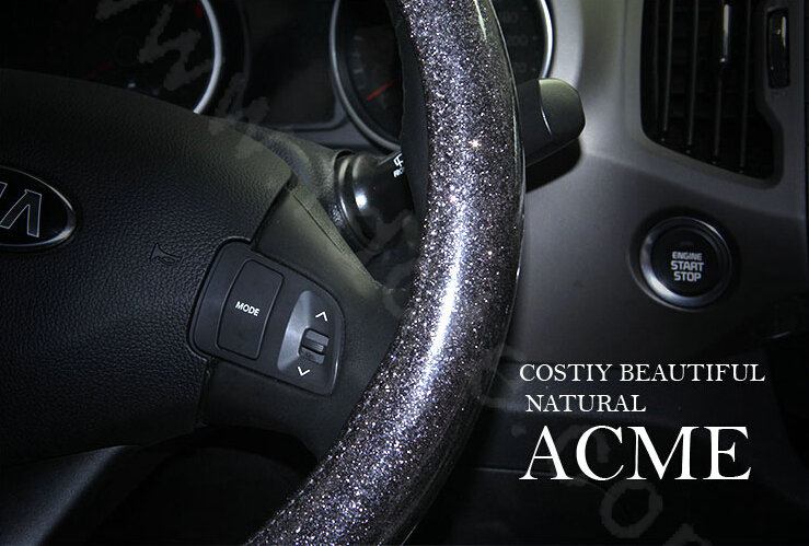 Fashion Women Glitter PU Leather Car Steering Wheel Covers 15 inch 38CM - Black