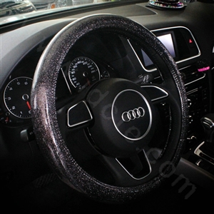 Fashion Women Glitter PU Leather Car Steering Wheel Covers 15 inch 38CM - Black
