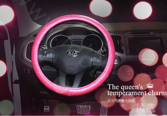 Fashion Women Glitter PU Leather Car Steering Wheel Covers 15 inch 38CM - Rose
