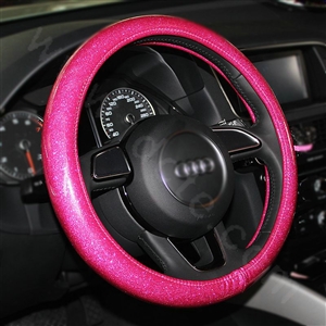 Fashion Women Glitter PU Leather Car Steering Wheel Covers 15 inch 38CM - Rose