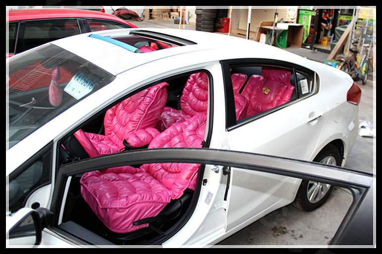 Fashion Women Leather Bubble Cushion Jp Dad Winter General Car Seat Covers 5pcs Set - Rose