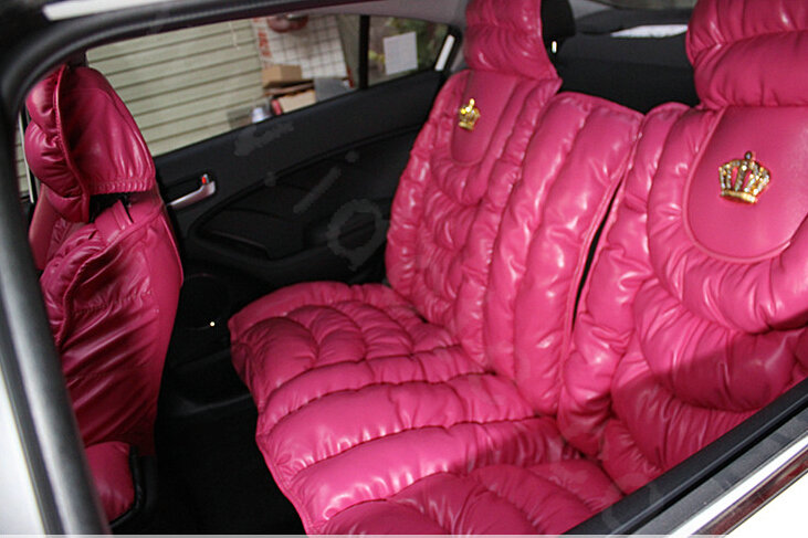 Fashion Women Leather Bubble Cushion Jp Dad Winter General Car Seat Covers 5pcs Set - Rose