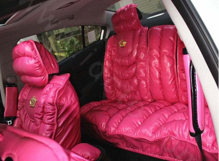 Fashion Women Leather Bubble Cushion Jp Dad Winter General Car Seat Covers 5pcs Set - Rose