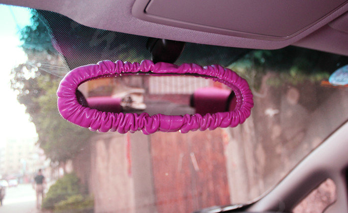 Fashion Women Leather Car Rearview Mirror Elastic Covers Auto Interior Decorate - Rose