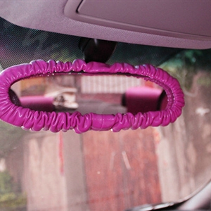 Fashion Women Leather Car Rearview Mirror Elastic Covers Auto Interior Decorate - Rose