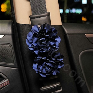 Flower Diamond Genuine Sheepskin Auto Seat Safety Belt Covers Car Decoration 2pcs - Blue