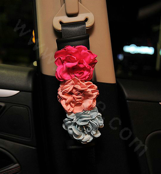 Flower Diamond Genuine Sheepskin Auto Seat Safety Belt Covers Car Decoration 2pcs - Color