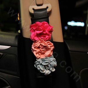 Flower Diamond Genuine Sheepskin Auto Seat Safety Belt Covers Car Decoration 2pcs - Color