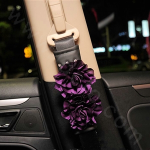 Flower Diamond Genuine Sheepskin Auto Seat Safety Belt Covers Car Decoration 2pcs - Purple