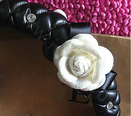 Flower Diamond Grip Steering Wheel Covers General Genuine Leather 15 inch 38CM - Black