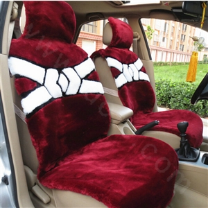 Short Plush Auto Cushion Universal Car Seat Covers For Women 5pcs Sets - Wine Red