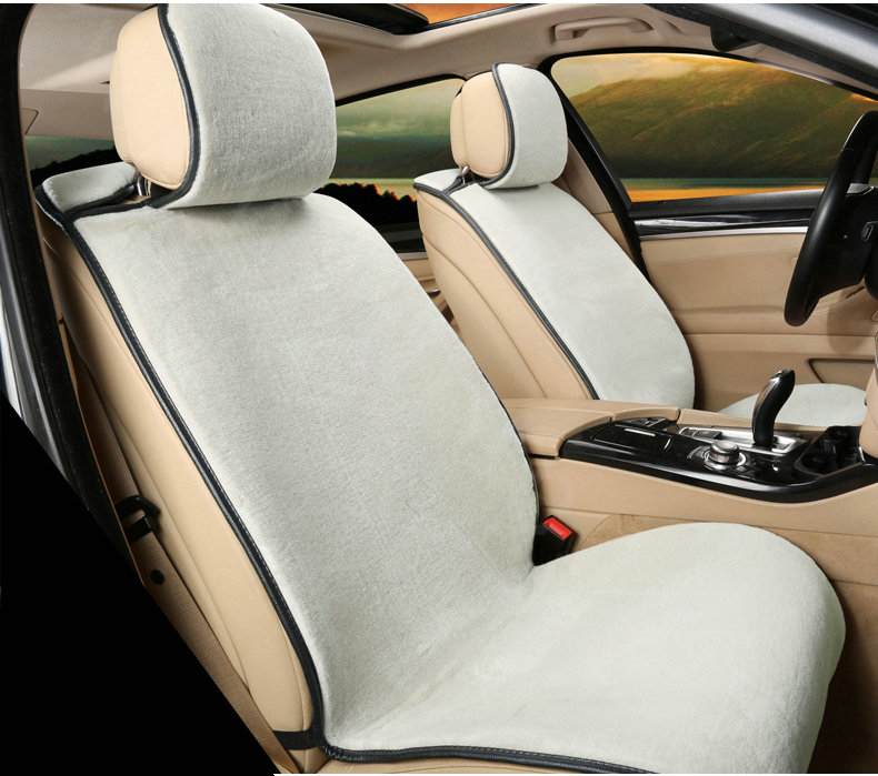 Funky Genuine Wool Auto Cushion Women Cool Universal Car Seat Covers 11pcs Sets - White