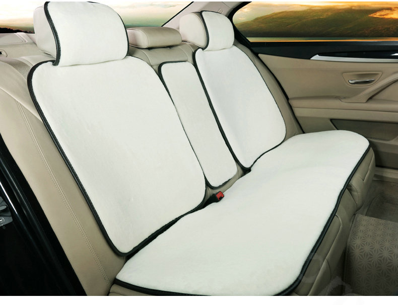 Funky Genuine Wool Auto Cushion Women Cool Universal Car Seat Covers 11pcs Sets - White