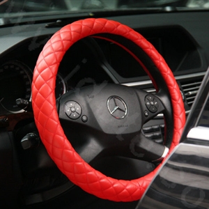 General Genuine Sheepskin Leather Grip Auto Steering Wheel Covers 14 inch 36CM - Red