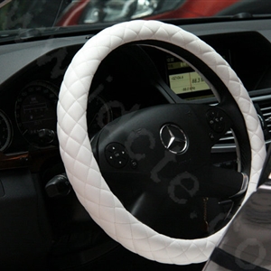 General Genuine Sheepskin Leather Grip Auto Steering Wheel Covers 14 inch 36CM - White