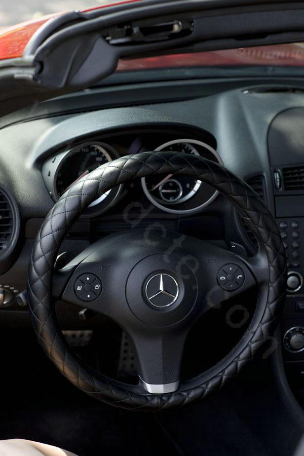 General Genuine Sheepskin Leather Grip Auto Steering Wheel Covers 15 inch 38CM - Black