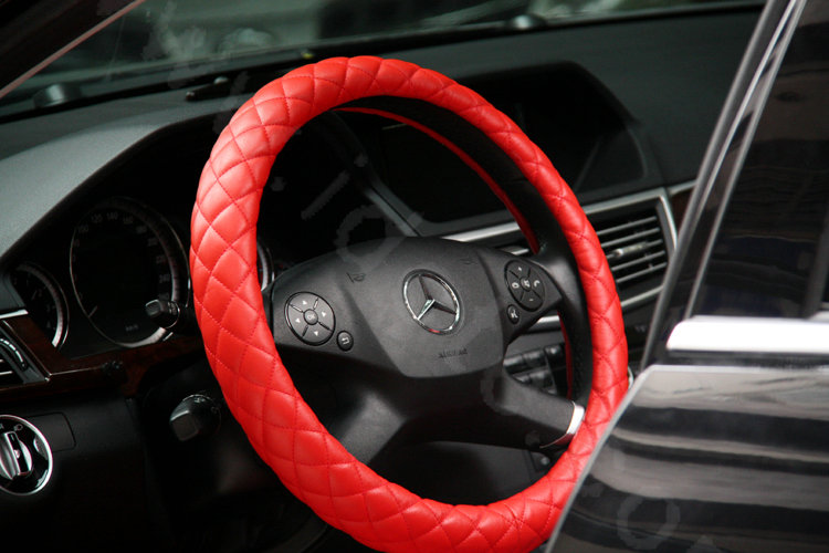 General Genuine Sheepskin Leather Grip Auto Steering Wheel Covers 15 inch 38CM - Red