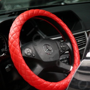 General Genuine Sheepskin Leather Grip Auto Steering Wheel Covers 15 inch 38CM - Red