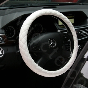 General Genuine Sheepskin Leather Grip Auto Steering Wheel Covers 15 inch 38CM - White