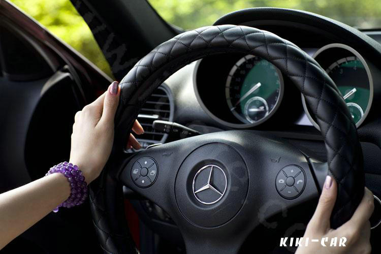 General Genuine Sheepskin Leather Grip Auto Steering Wheel Covers 16 inch 40CM - Black