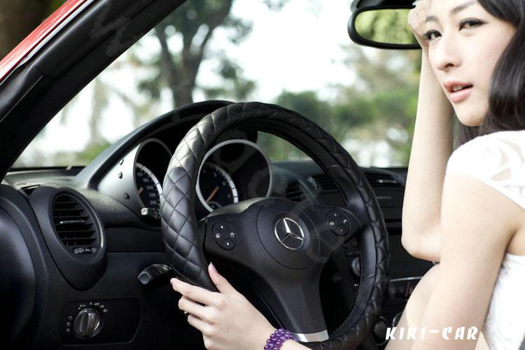 General Genuine Sheepskin Leather Grip Auto Steering Wheel Covers 16 inch 40CM - Black