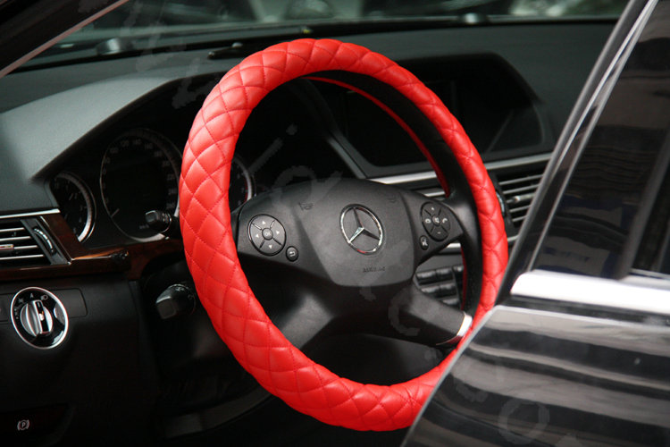 General Genuine Sheepskin Leather Grip Auto Steering Wheel Covers 16 inch 40CM - Red