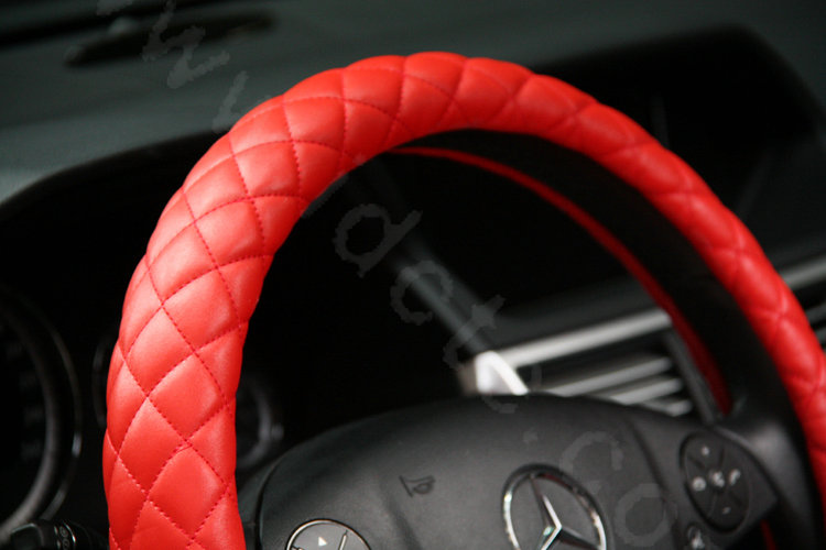 General Genuine Sheepskin Leather Grip Auto Steering Wheel Covers 16 inch 40CM - Red