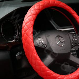 General Genuine Sheepskin Leather Grip Auto Steering Wheel Covers 16 inch 40CM - Red