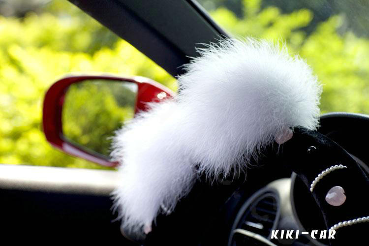 Genuine Wool White Rabbit Ball Fur Powder Crystal Auto Steering Wheel Covers 14 inch 36CM - Black