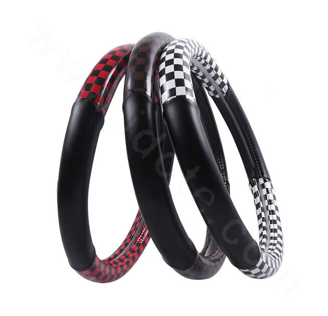 High Quality Classic Plaid PU Leather Automobile Steering Wheel Covers 15 inch 38CM - Black Coffee