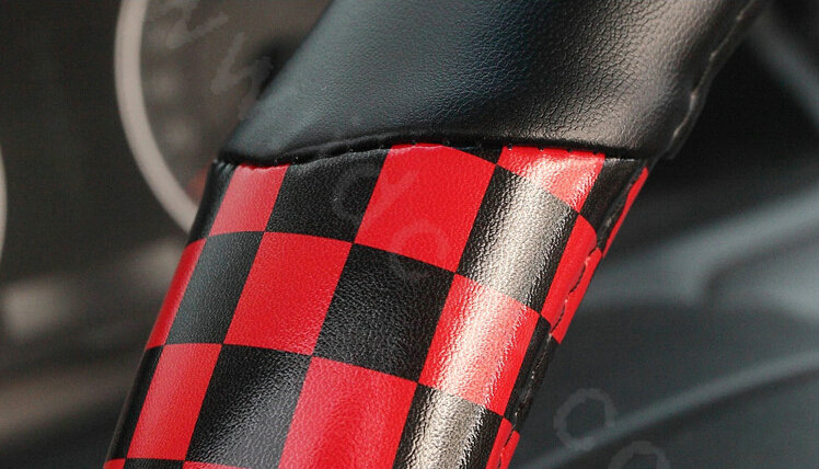 High Quality Classic Plaid PU Leather Automobile Steering Wheel Covers 15 inch 38CM - Black Red
