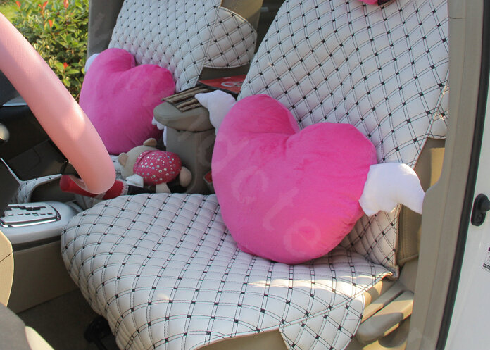High Quality Heart Angel Plush Auto Lumbar Pillow Back Support Cushion 2pcs - Rose