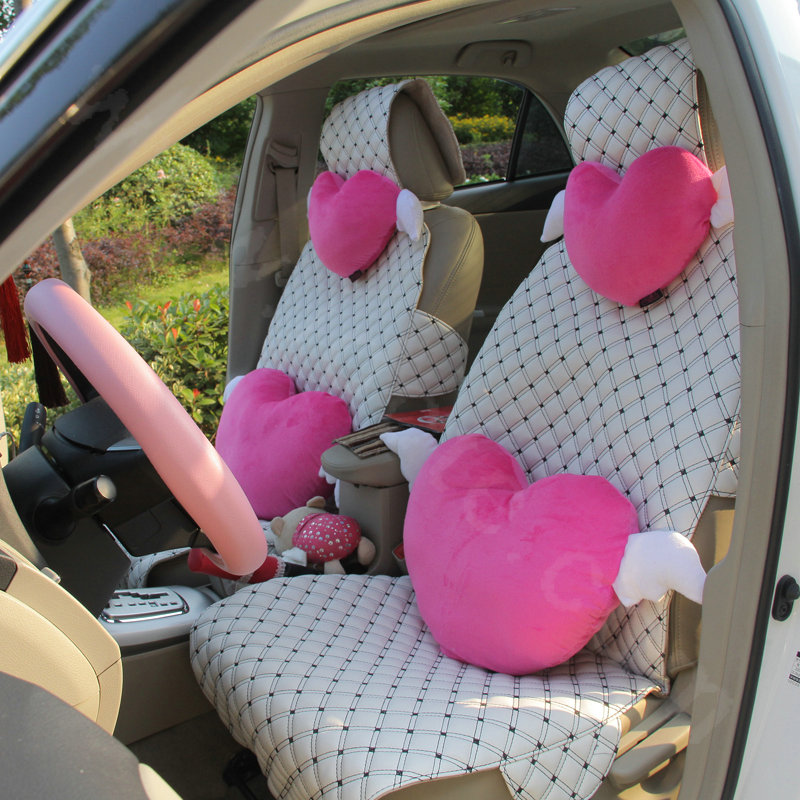 High Quality Heart Angel Plush Auto Lumbar Pillow Back Support Cushion 2pcs - Rose