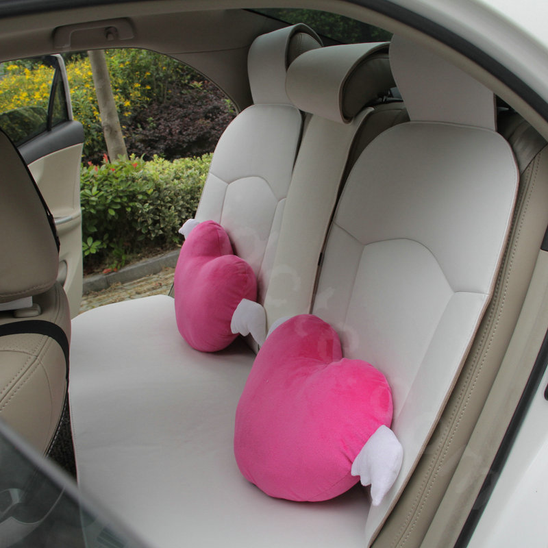 High Quality Heart Angel Plush Auto Lumbar Pillow Back Support Cushion 2pcs - Rose