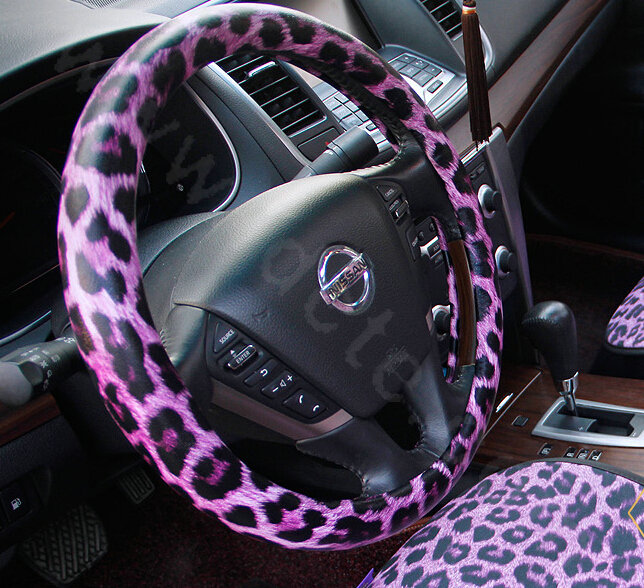 High Quality Leopard Print PU Leather Car Steering Wheel Covers 15 inch 38CM - Purple