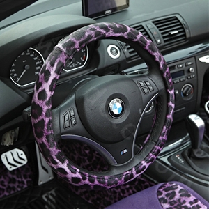 High Quality Leopard Print PU Leather Car Steering Wheel Covers 15 inch 38CM - Purple