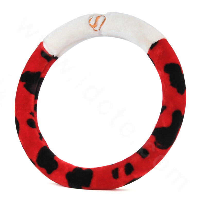 High Quality Milk Cow Print Winter Plush Car Steering Wheel Covers 15 inch 38CM - Red