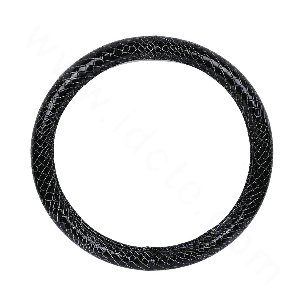 High Quality Snake Grain PU Leather Car Steering Wheel Covers 15 inch 38CM - Black