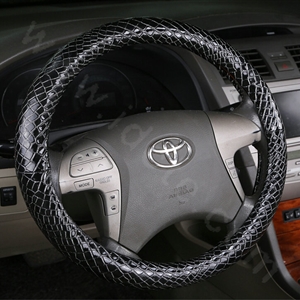 High Quality Snake Grain PU Leather Car Steering Wheel Covers 15 inch 38CM - Black