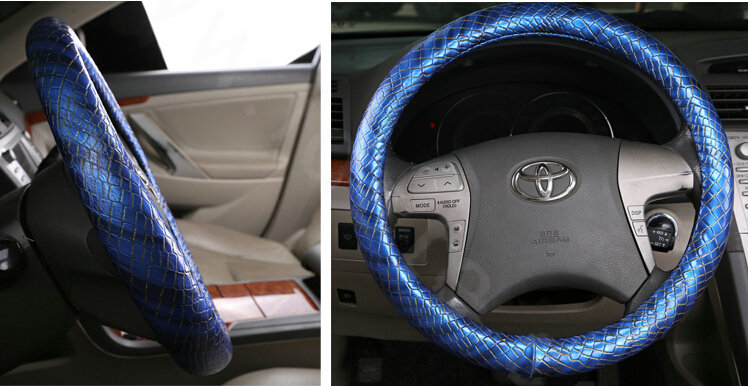 High Quality Snake Grain PU Leather Car Steering Wheel Covers 15 inch 38CM - Blue