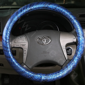 High Quality Snake Grain PU Leather Car Steering Wheel Covers 15 inch 38CM - Blue