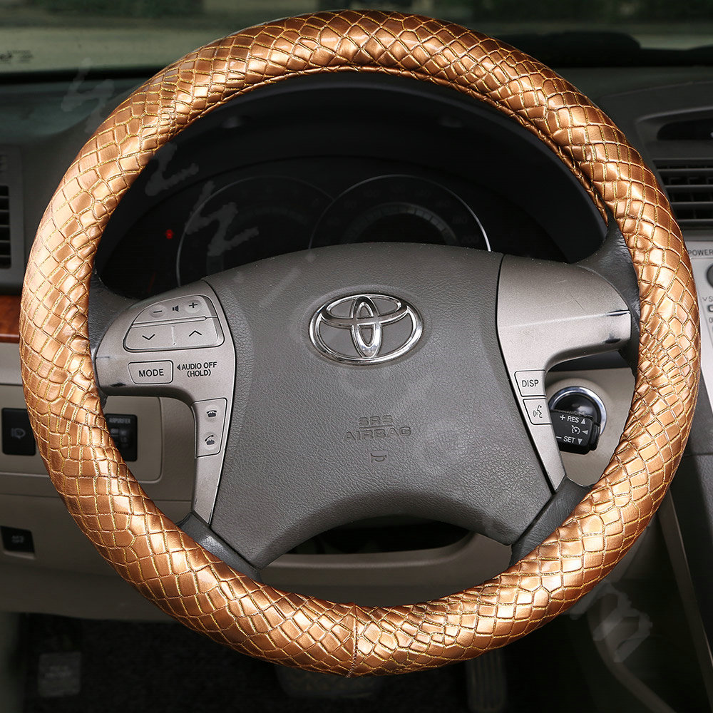 High Quality Snake Grain PU Leather Car Steering Wheel Covers 15 inch 38CM - Gold