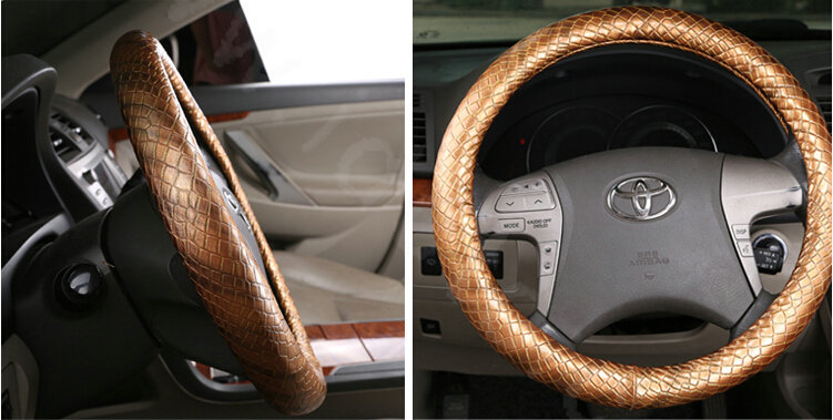 High Quality Snake Grain PU Leather Car Steering Wheel Covers 15 inch 38CM - Gold
