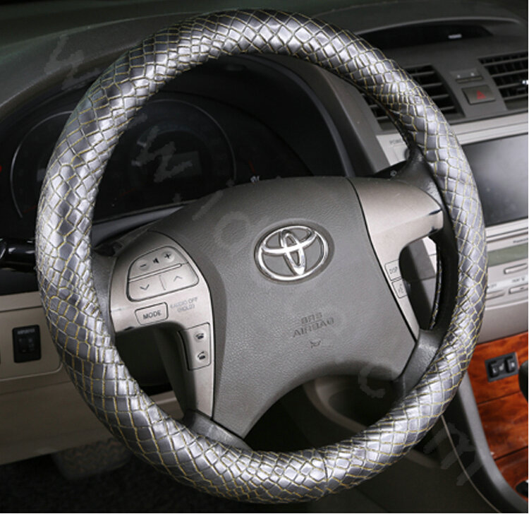High Quality Snake Grain PU Leather Car Steering Wheel Covers 15 inch 38CM - Gray