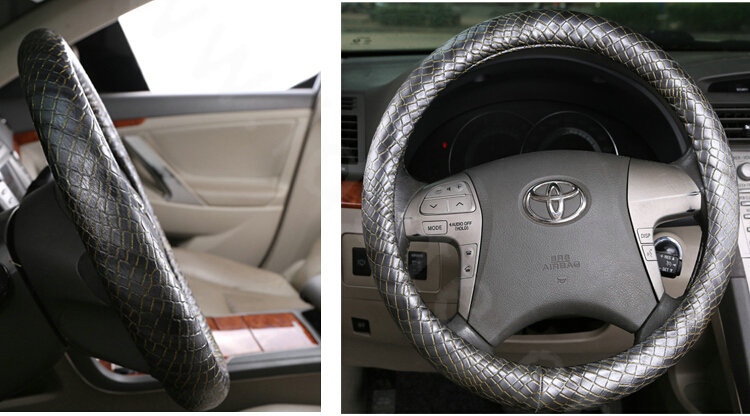 High Quality Snake Grain PU Leather Car Steering Wheel Covers 15 inch 38CM - Gray
