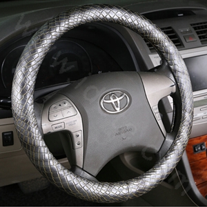 High Quality Snake Grain PU Leather Car Steering Wheel Covers 15 inch 38CM - Gray