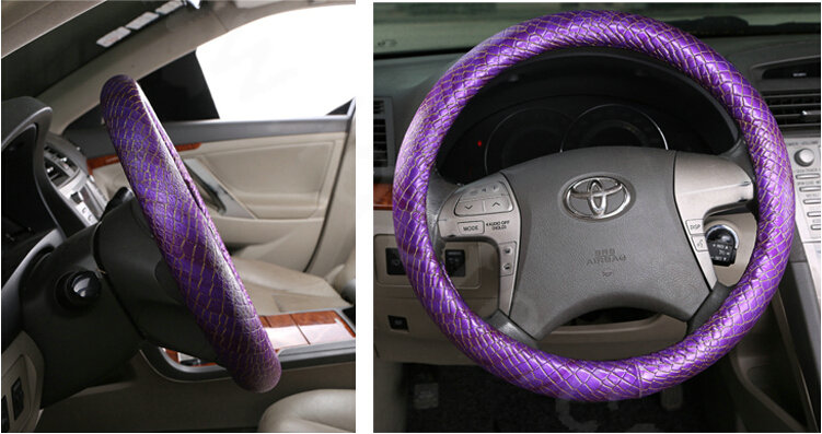 High Quality Snake Grain PU Leather Car Steering Wheel Covers 15 inch 38CM - Purple