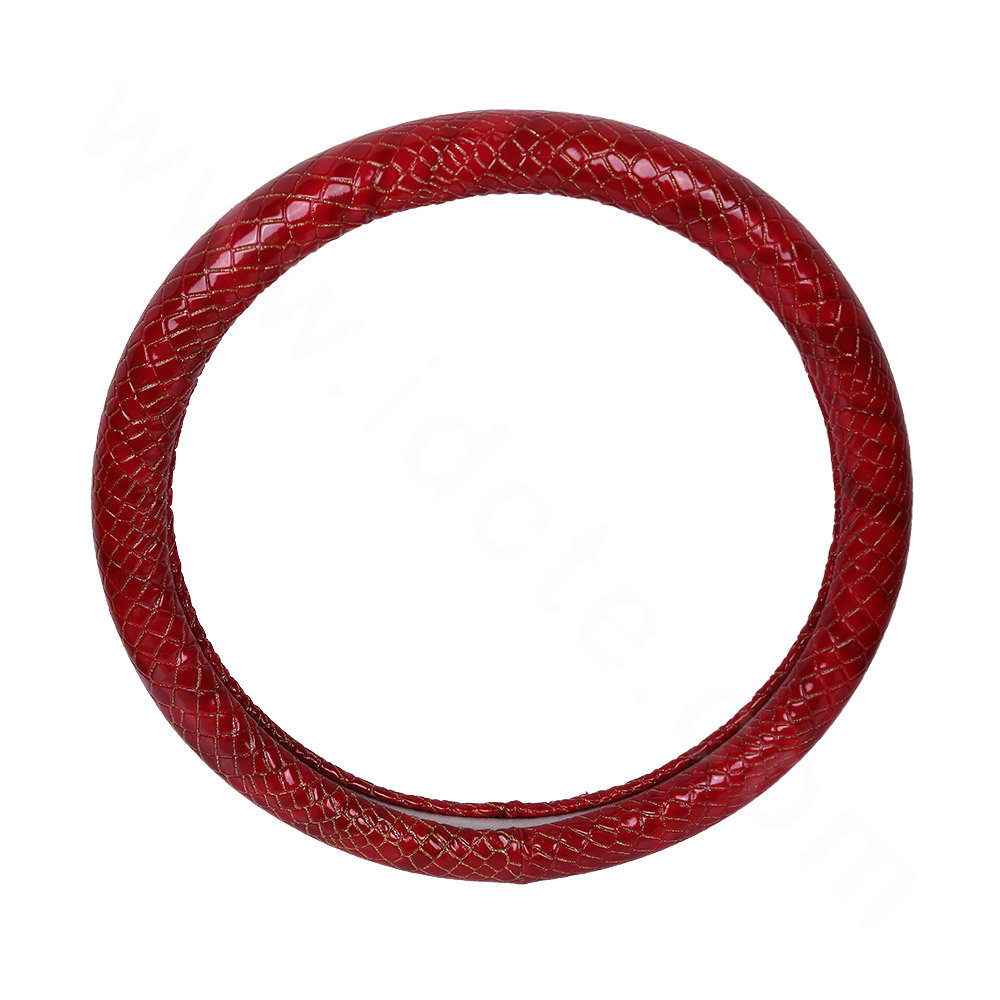 High Quality Snake Grain PU Leather Car Steering Wheel Covers 15 inch 38CM - Red
