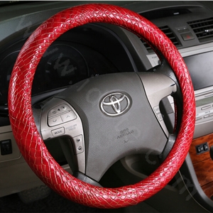 High Quality Snake Grain PU Leather Car Steering Wheel Covers 15 inch 38CM - Red
